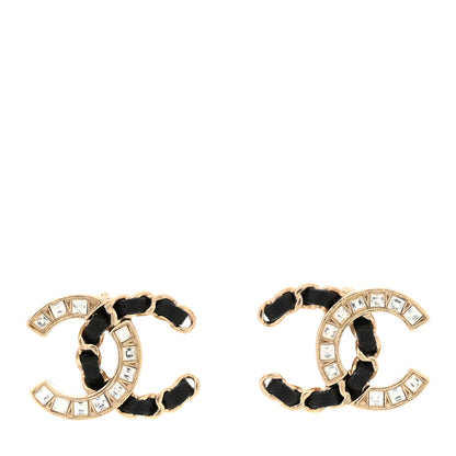 Chanel Crystal Baguette Lambskin Chain CC Vintage Allure Stud Earrings Black Gold 1 of 5