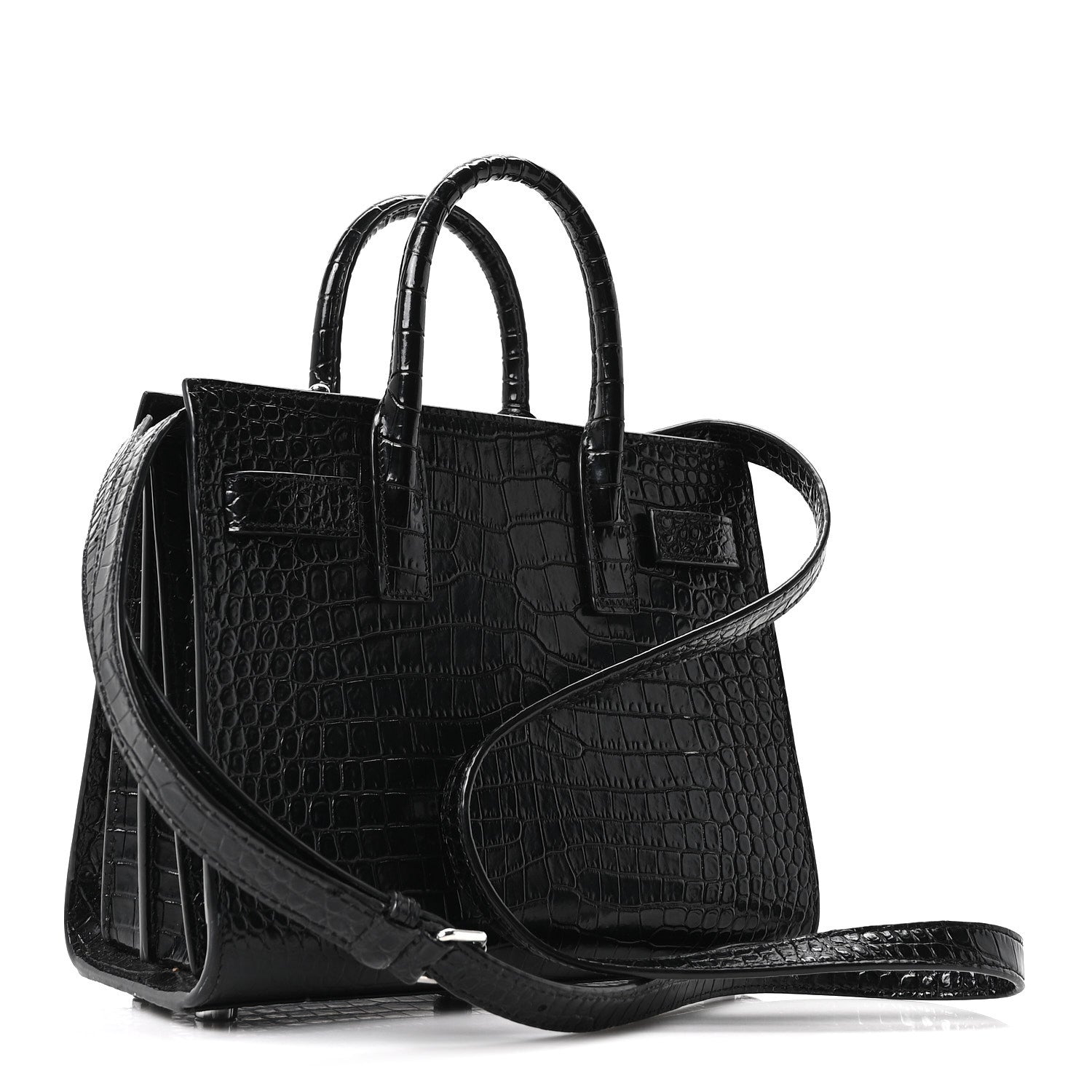 Saint Laurent Calfskin Crocodile Embossed Nano Sac De Jour Black 3 of 10