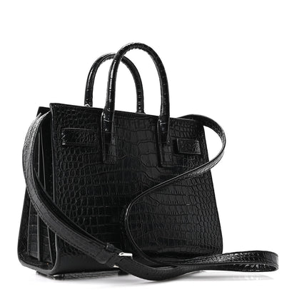 Saint Laurent Calfskin Crocodile Embossed Nano Sac De Jour Black 3 of 10