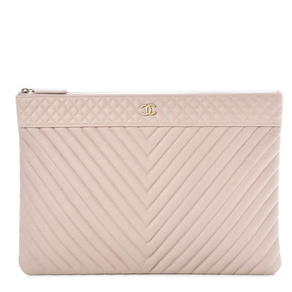 Chanel Caviar Chevron Quilted Large Cosmetic Case Light Pink 1 of 8