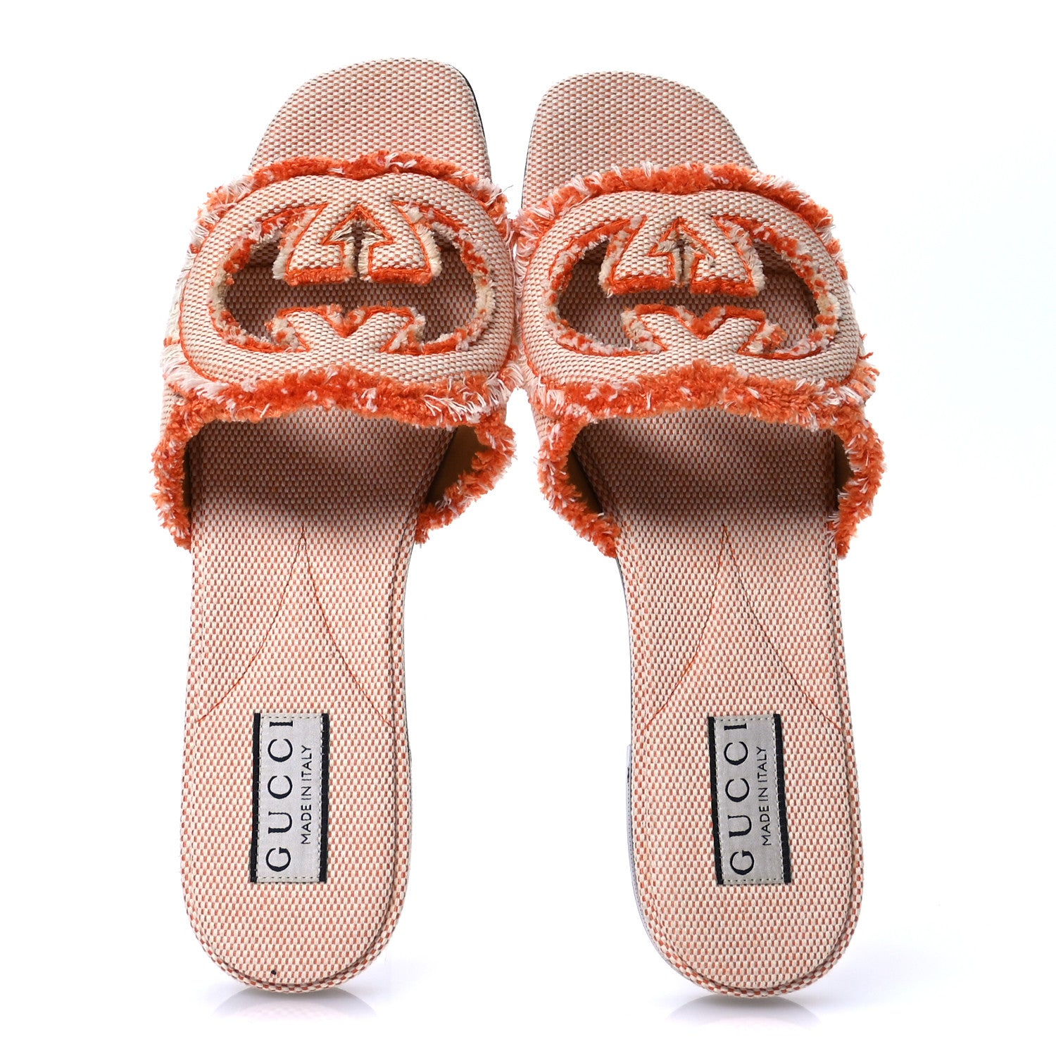 Gucci Canvas Interlocking G Bicolor Mountain Slide Sandals 38.5 Orange Natural 2 of 8