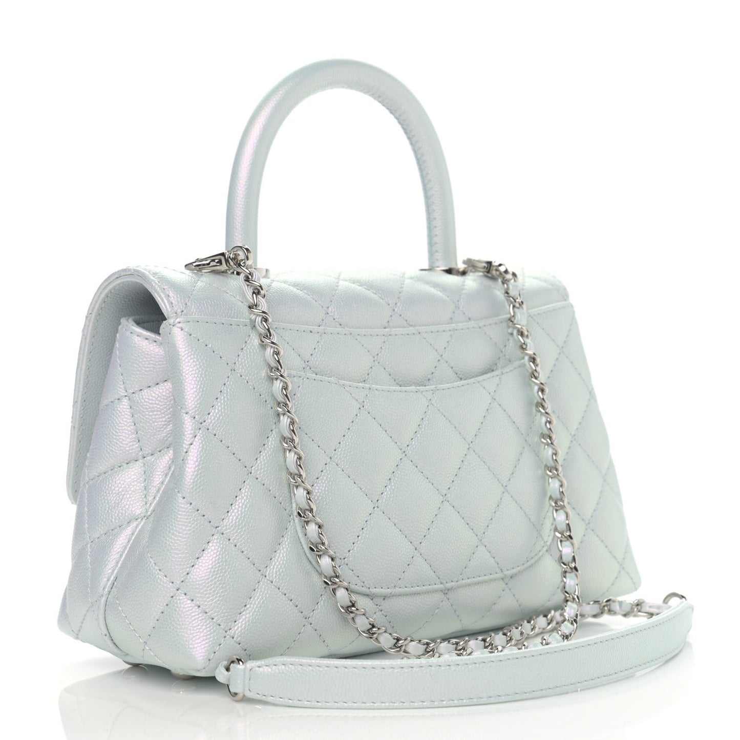 Iridescent Caviar Quilted Mini Coco Handle Flap Light Blue