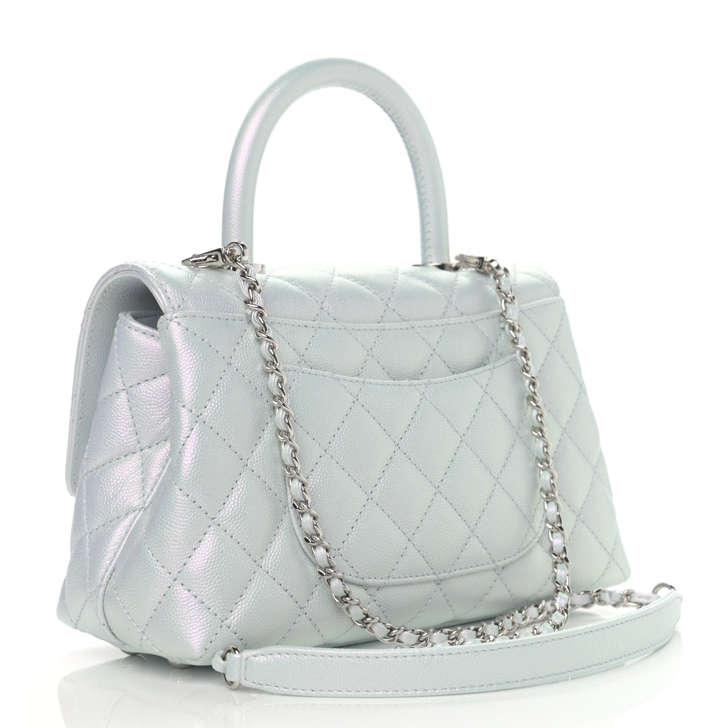 Chanel Iridescent Caviar Quilted Mini Coco Handle Flap Light Blue 3 of 10