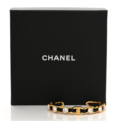 Chanel Lambskin Crystal CC Cuff Bracelet S Black Gold 5 of 5