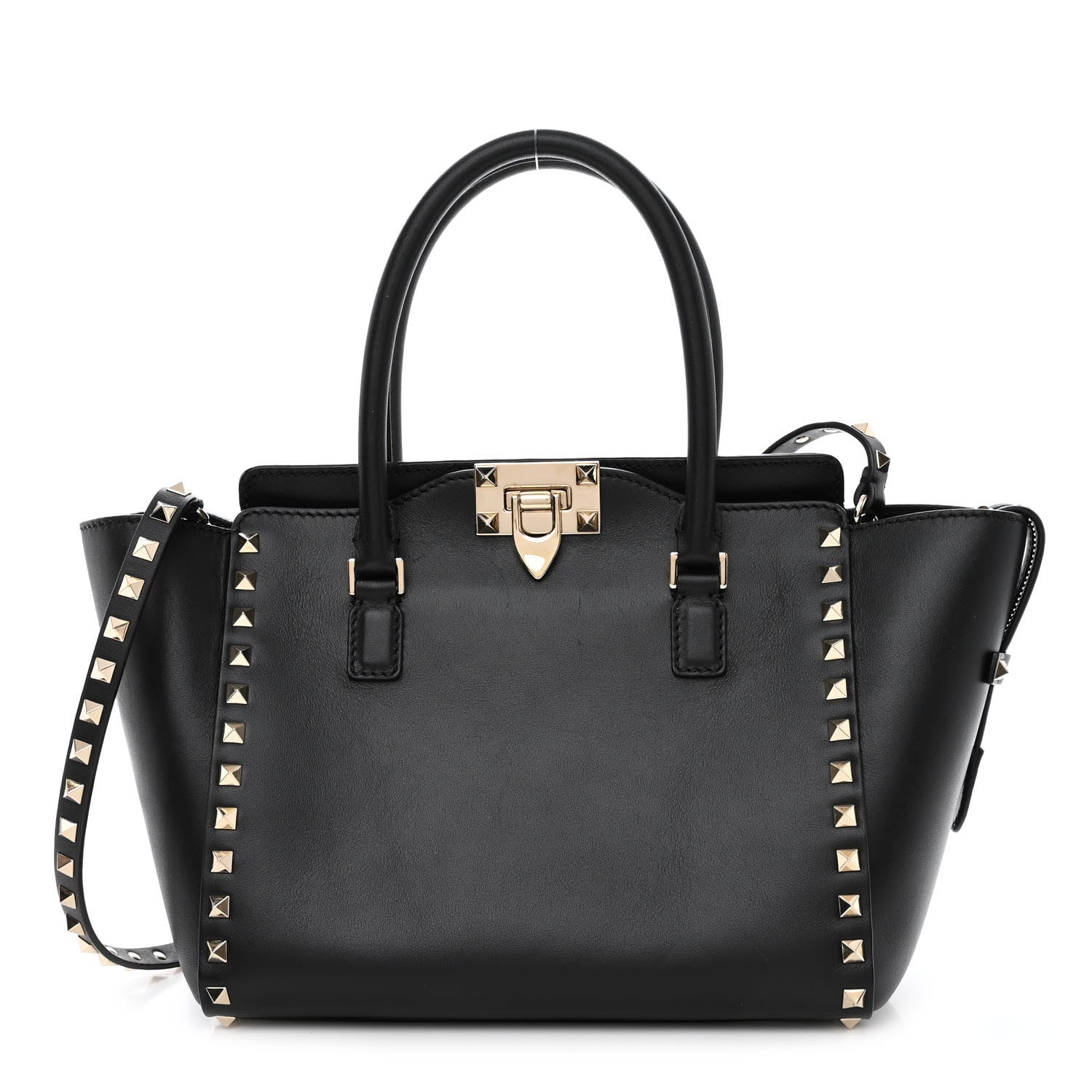 Valentino Garavani Vitello Small Rockstud Double Handle Tote Black 1 of 9