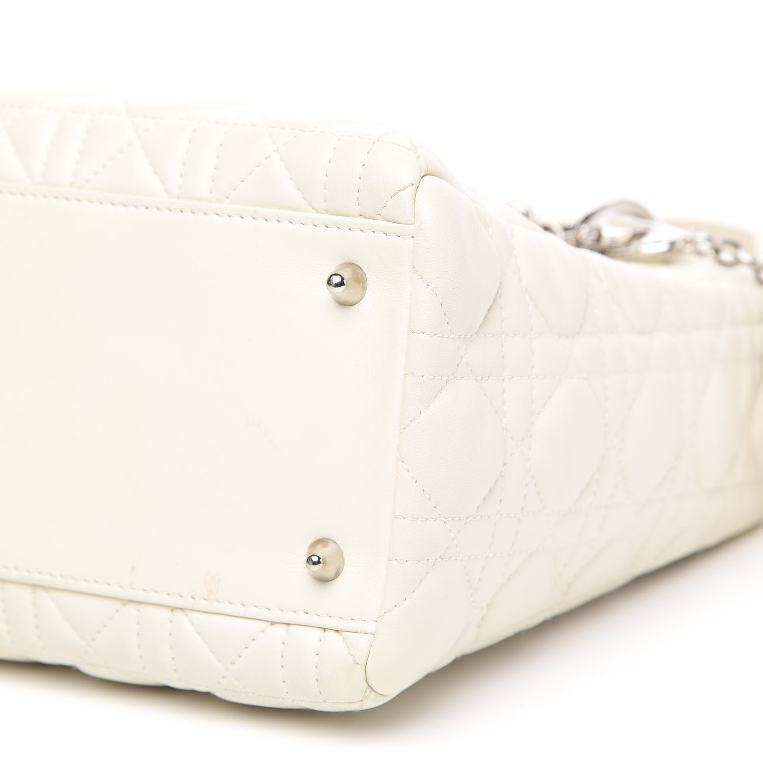 Christian Dior Lambskin Cannage Ruffle Trim Medium Lady Dior Off White 10 of 15