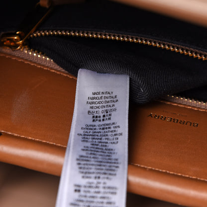 Burberry Patent Smooth Calfskin Paneled Medium Two Handle Title Bag Tan 6 of 10