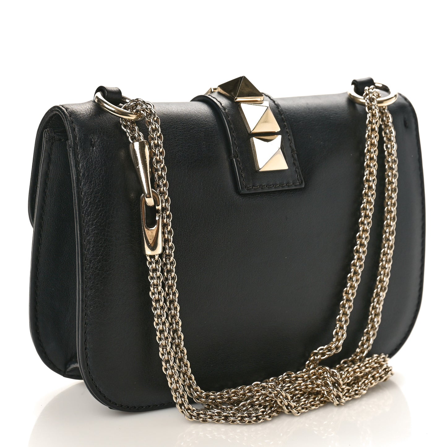 Vitello Small Glam Lock Rockstud Flap Black