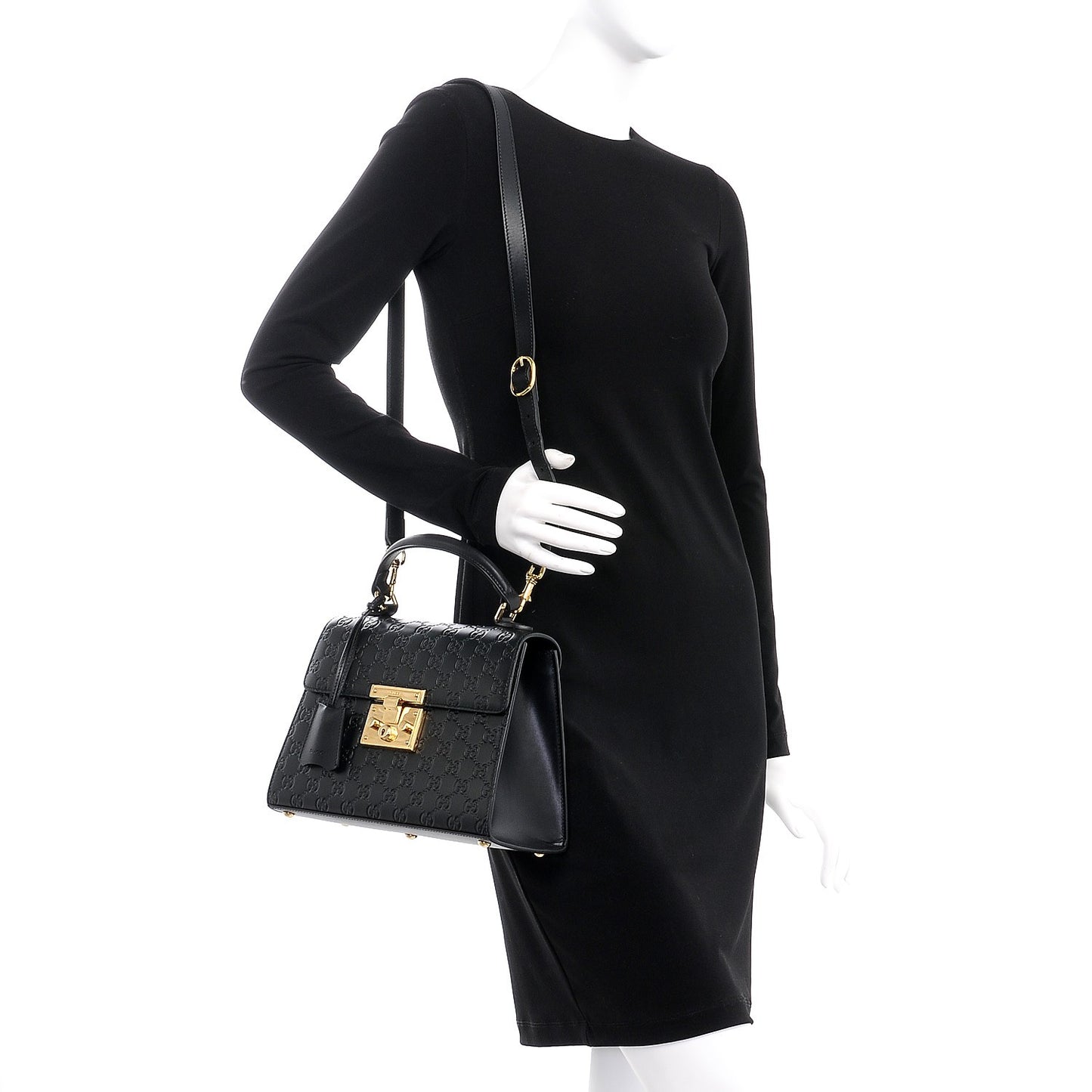 Guccissima Signature Small Padlock Top Handle Bag Black