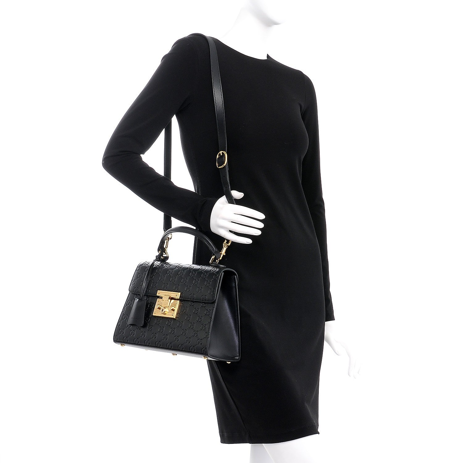 Gucci Guccissima Signature Small Padlock Top Handle Bag Black 2 of 8