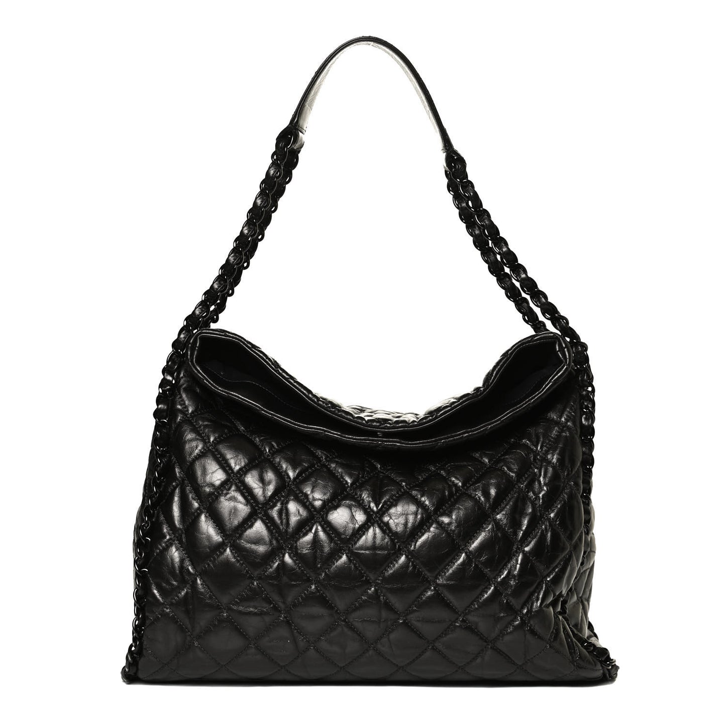 Metallic Calfskin Quilted Large Chain Me Hobo Dark Grey