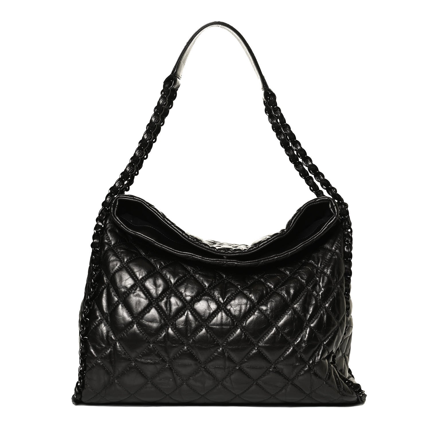 Chanel Metallic Calfskin Quilted Large Chain Me Hobo Dark Grey 1 of 10