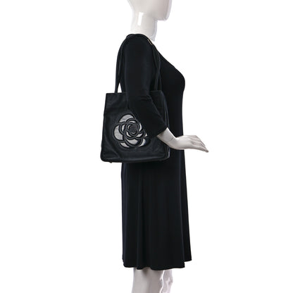 Chanel Lambskin Patent Calfskin Camellia Tote Black 2 of 17