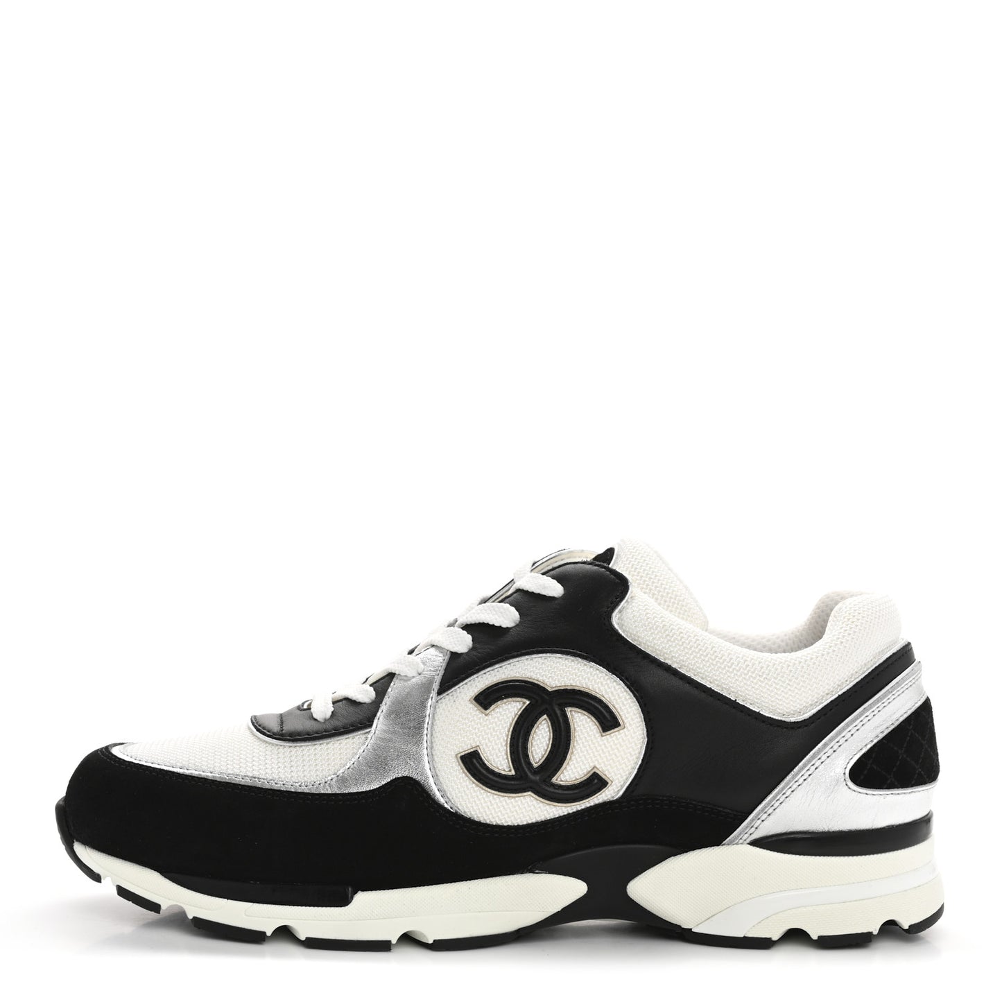 Mesh Suede Calfskin Mens CC Sneakers 45 White Silver Black