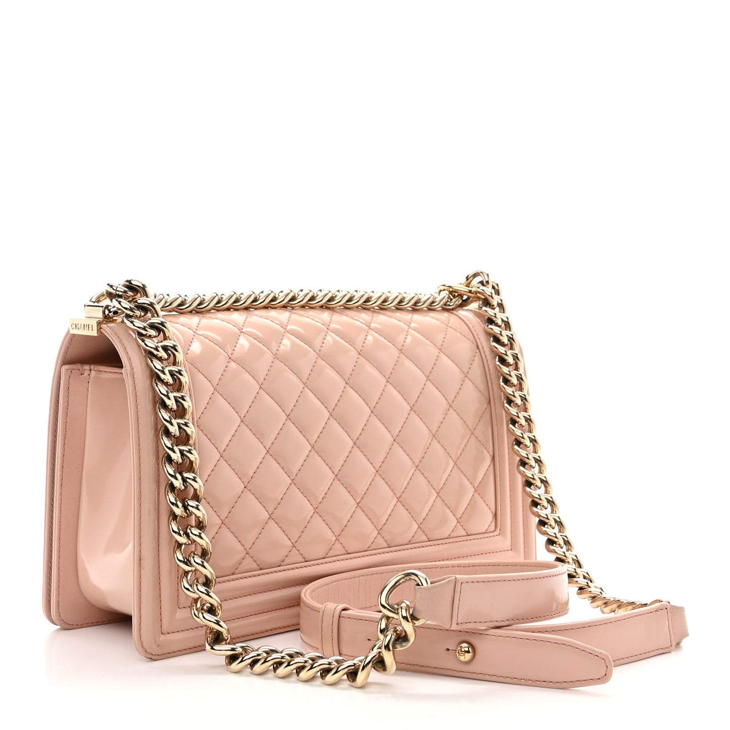 Patent Calfskin Quilted Medium Boy Flap Beige