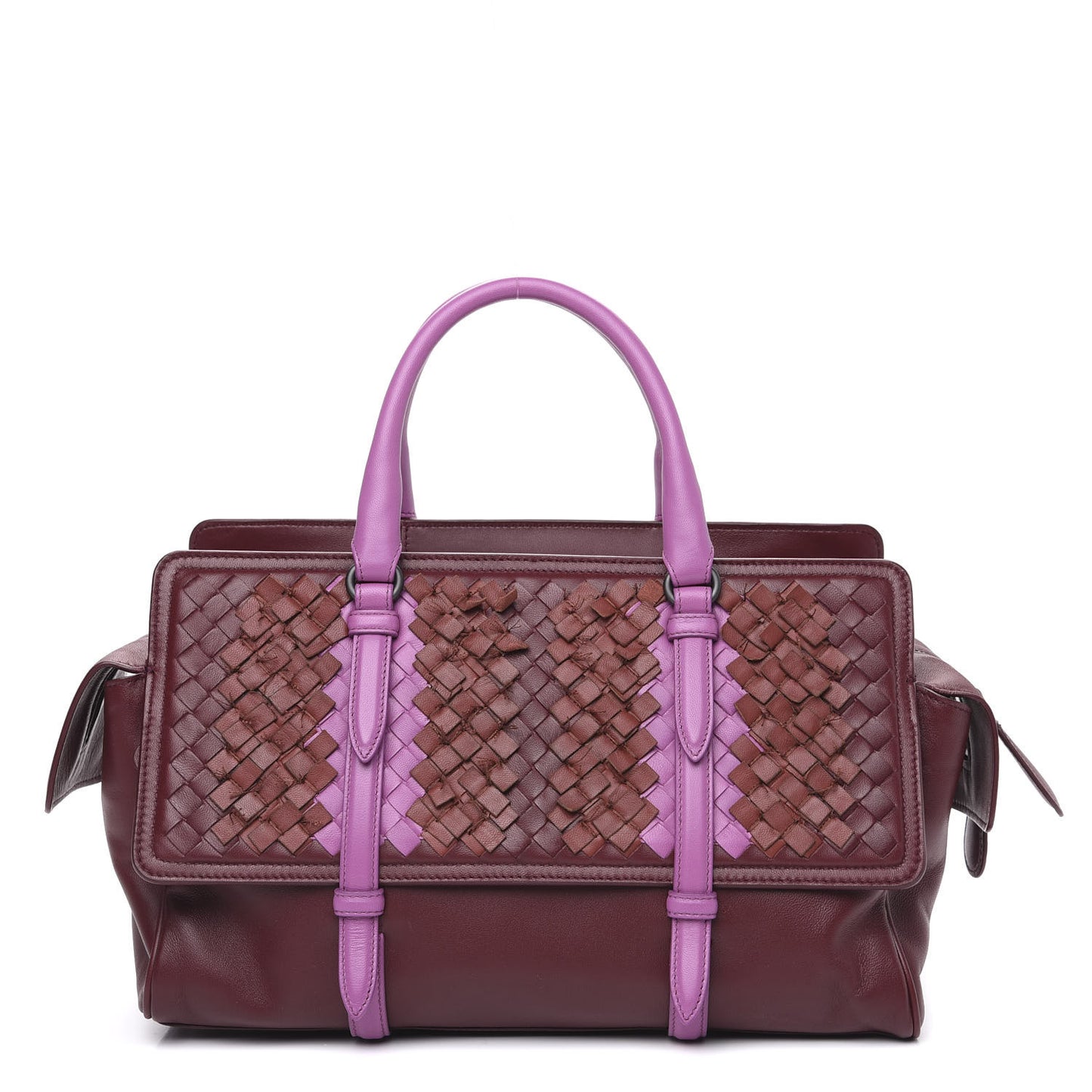 Nappa Intrecciato Top Handle Satchel Barolo Brick Peony