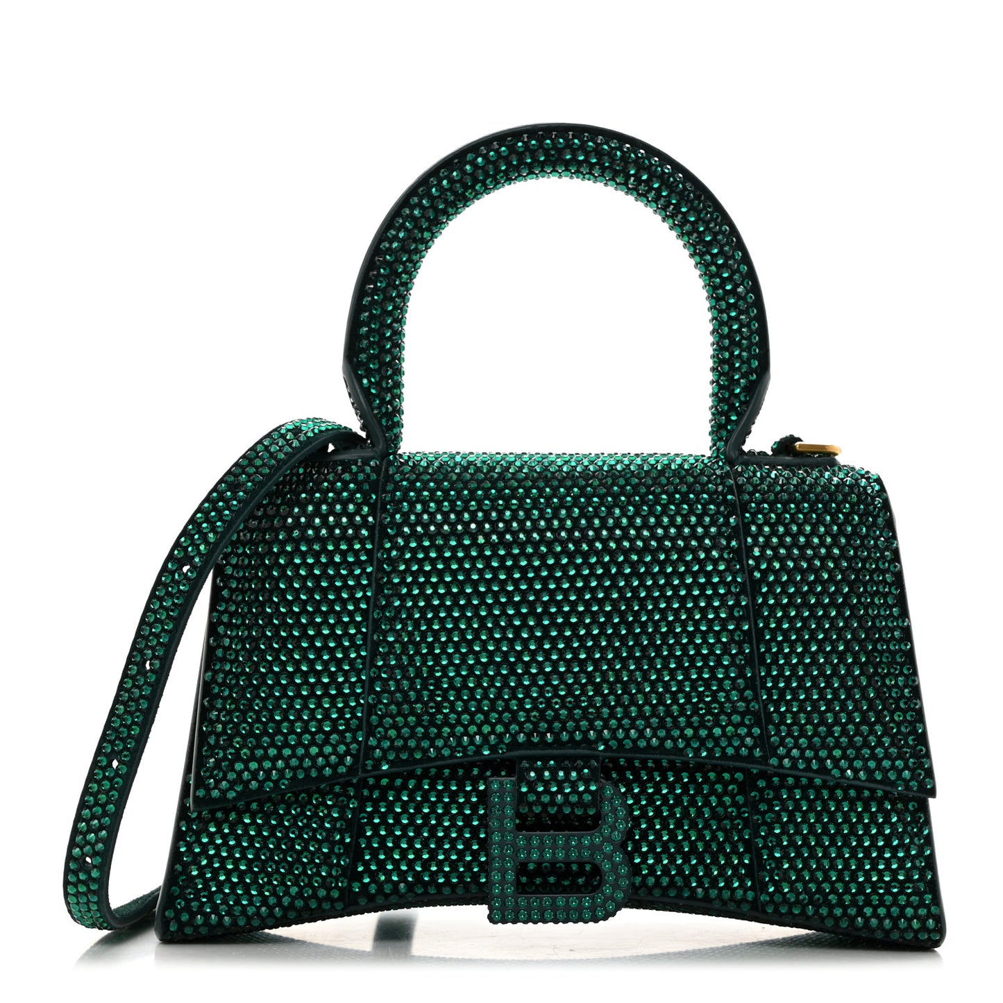 Strass Suede Hourglass Top Handle Bag XS Emerald
