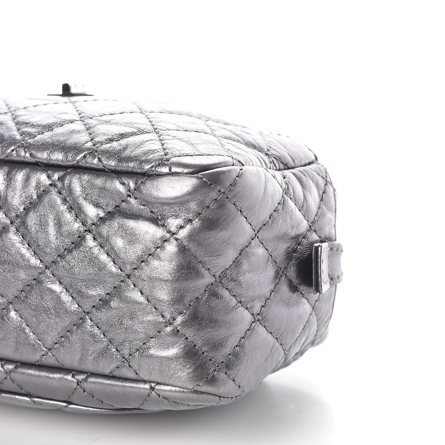 Metallic Aged Calfskin Quilted Small Reissue Camera Case Dark Silver