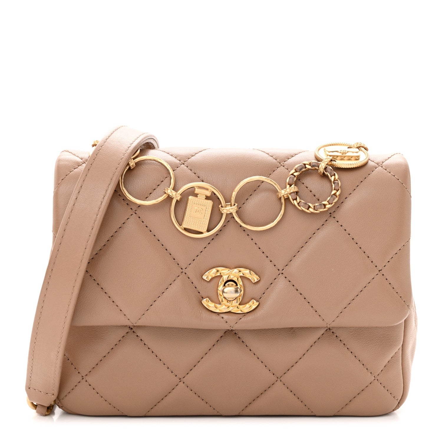 Chanel Calfskin Quilted Mini Charms Flap Dark Beige 1 of 10