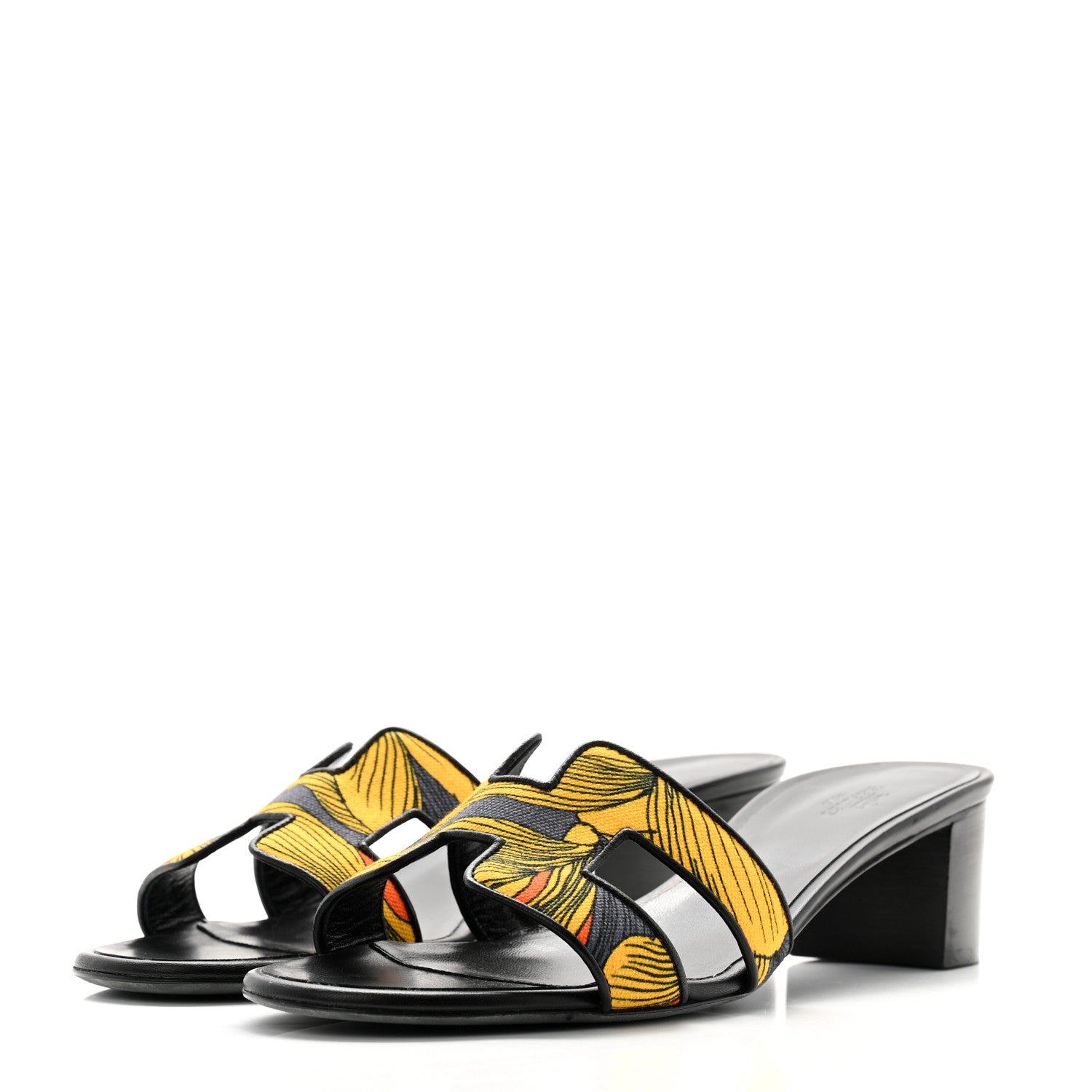 Hermes Cotton Canvas Nappa Iris Printed Oasis Sandals 41 Encre Black 3 of 9