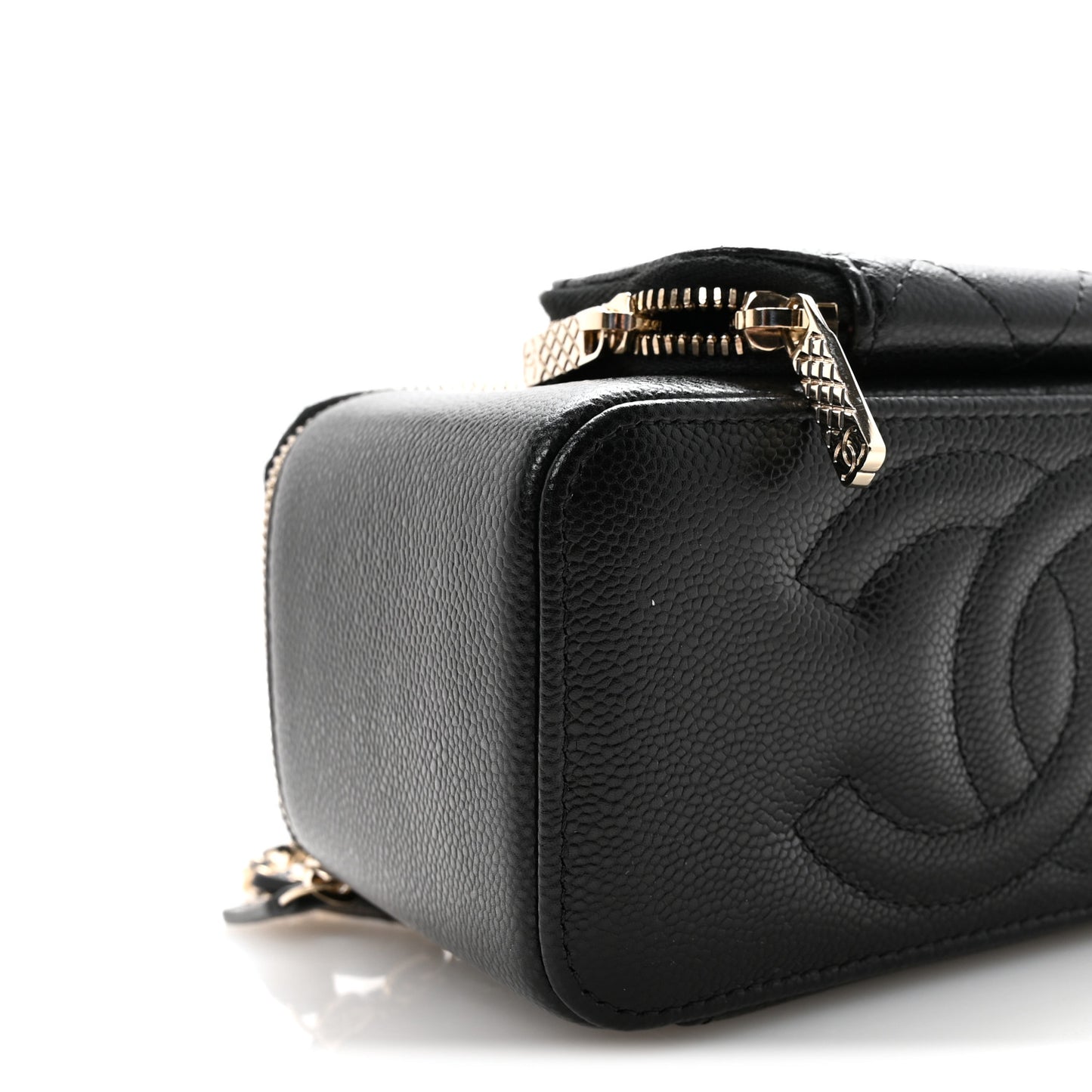 Caviar Quilted Top Handle Pocket Vanity Case Black