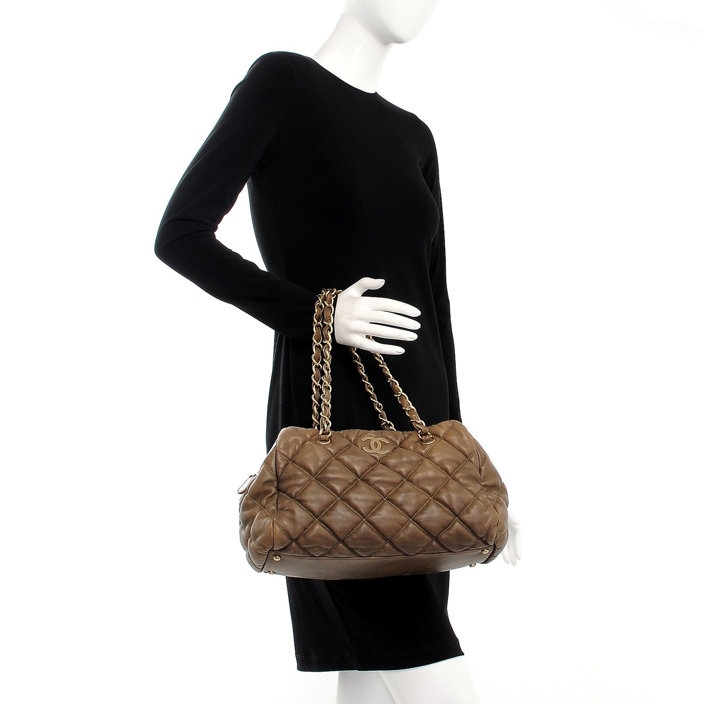 Lambskin Bubble Quilt Bowler Dark Beige