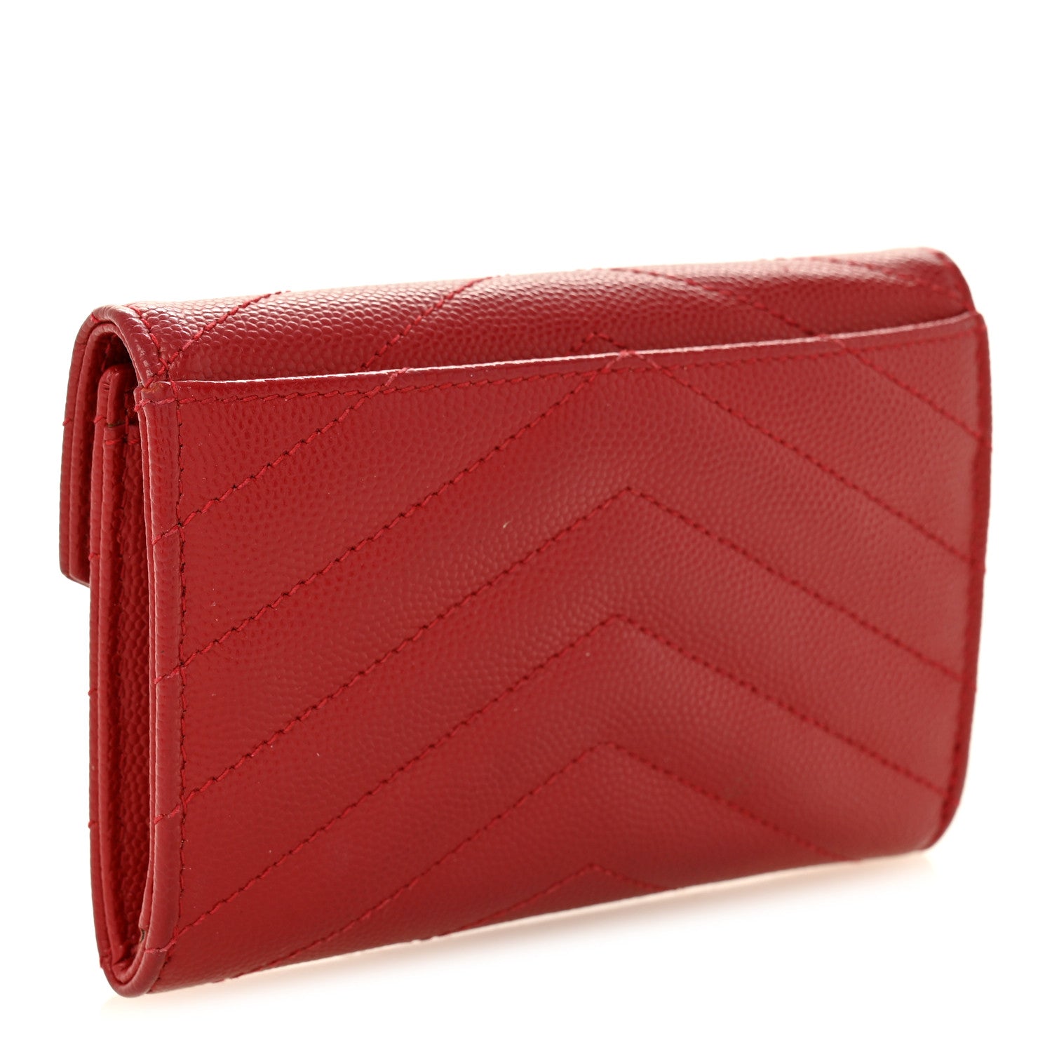 Saint Laurent Grain De Poudre Matelasse Chevron Small Monogram Envelope Wallet Opyum Red 3 of 9