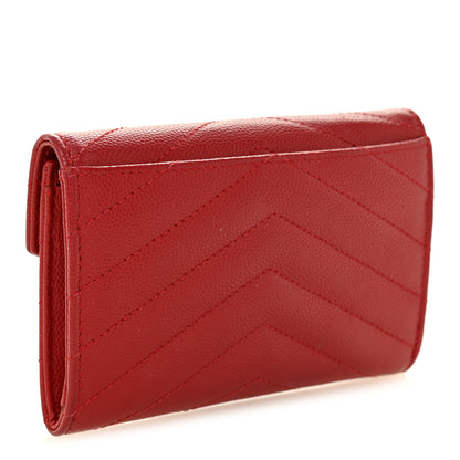 Saint Laurent Grain De Poudre Matelasse Chevron Small Monogram Envelope Wallet Opyum Red 3 of 9