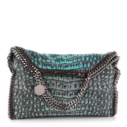 Stella McCartney Jacquard Crocodile Print Small Falabella Fold Over Tote Teal 1 of 9