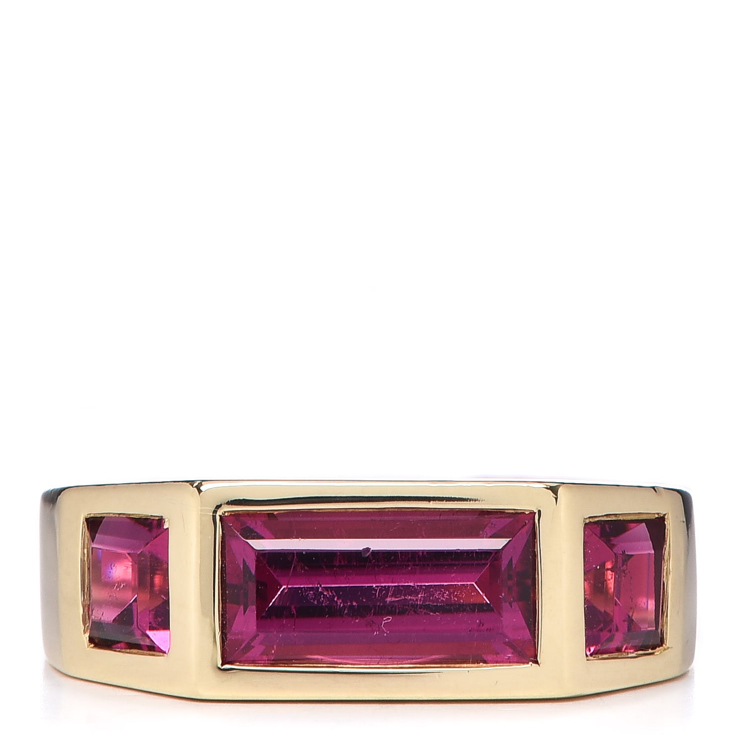 Tiffany 18K Yellow Gold Rubellite Paloma's Studio Baguette Three-Stone Ring 50 5.5 1 of 6
