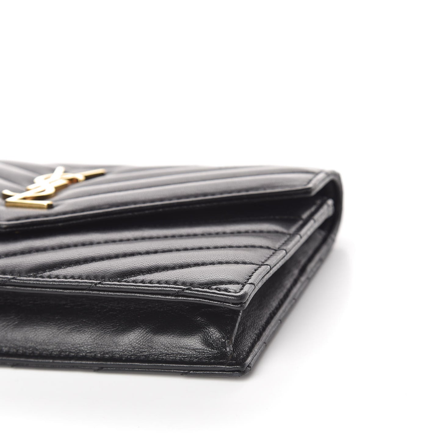 Calfskin Matelasse Chevron Monogram Envelope Chain Wallet Black