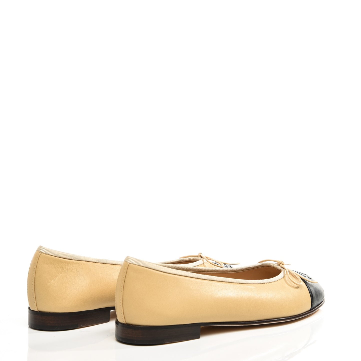 Lambskin Cap Toe Ballerina Flats 37.5 Beige Black