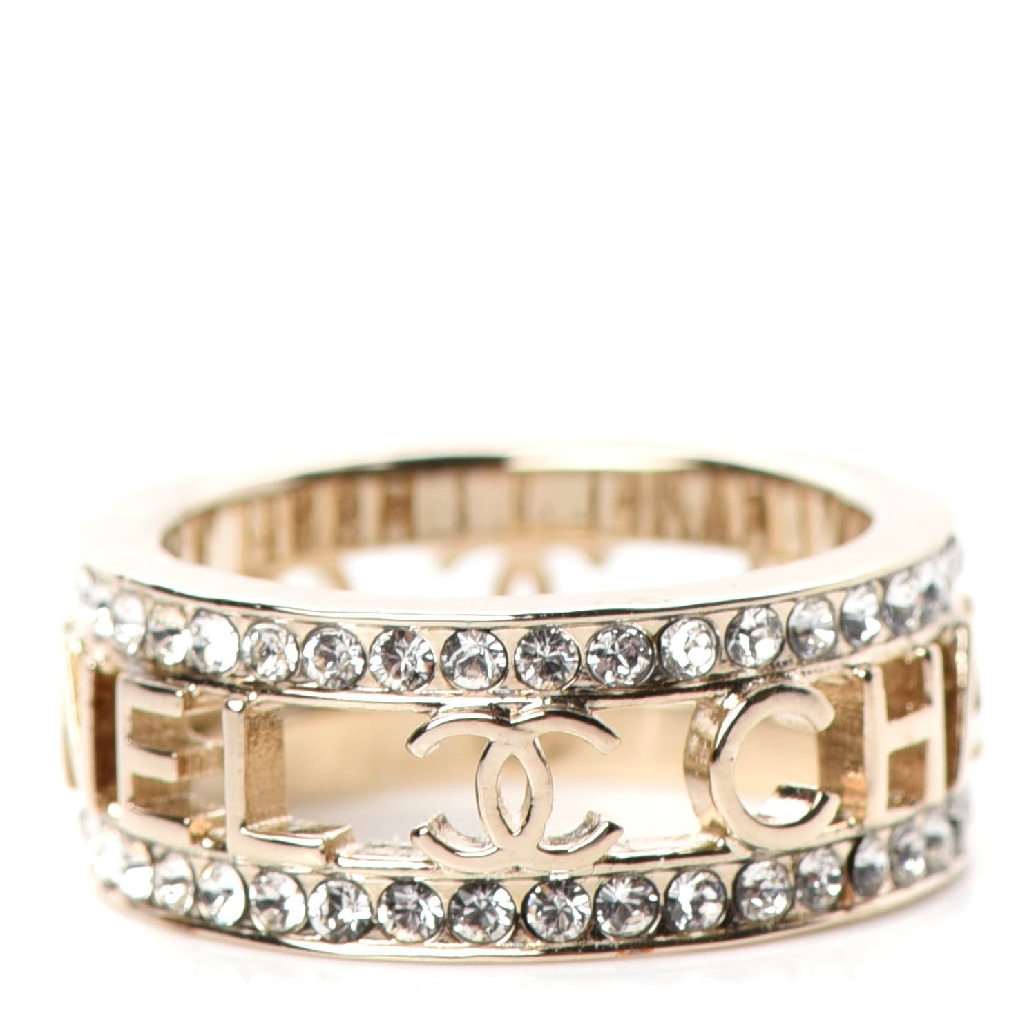 Chanel Metal Crystal Bow-tiful CC Logo Ring 7.25 55 Gold 4 of 6