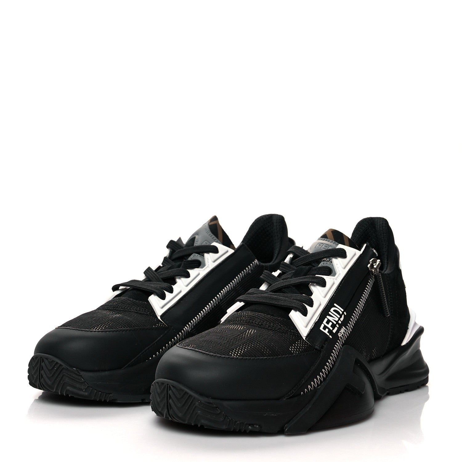 Fendi Nylon Lycra FF Womens Fendi Flow Low Top Sneakers 39 Black Silver Anthracite 3 of 8