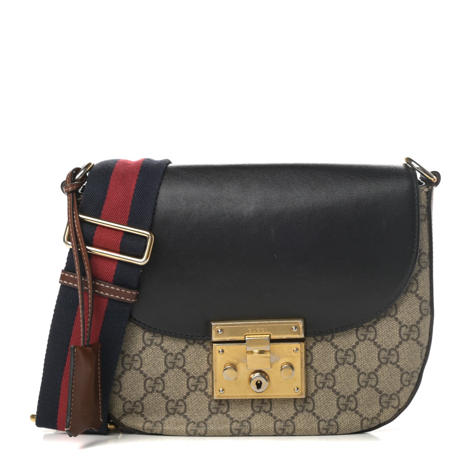 Gucci GG Supreme Monogram Web Medium Padlock Messenger Shoulder Bag Black 1 of 16
