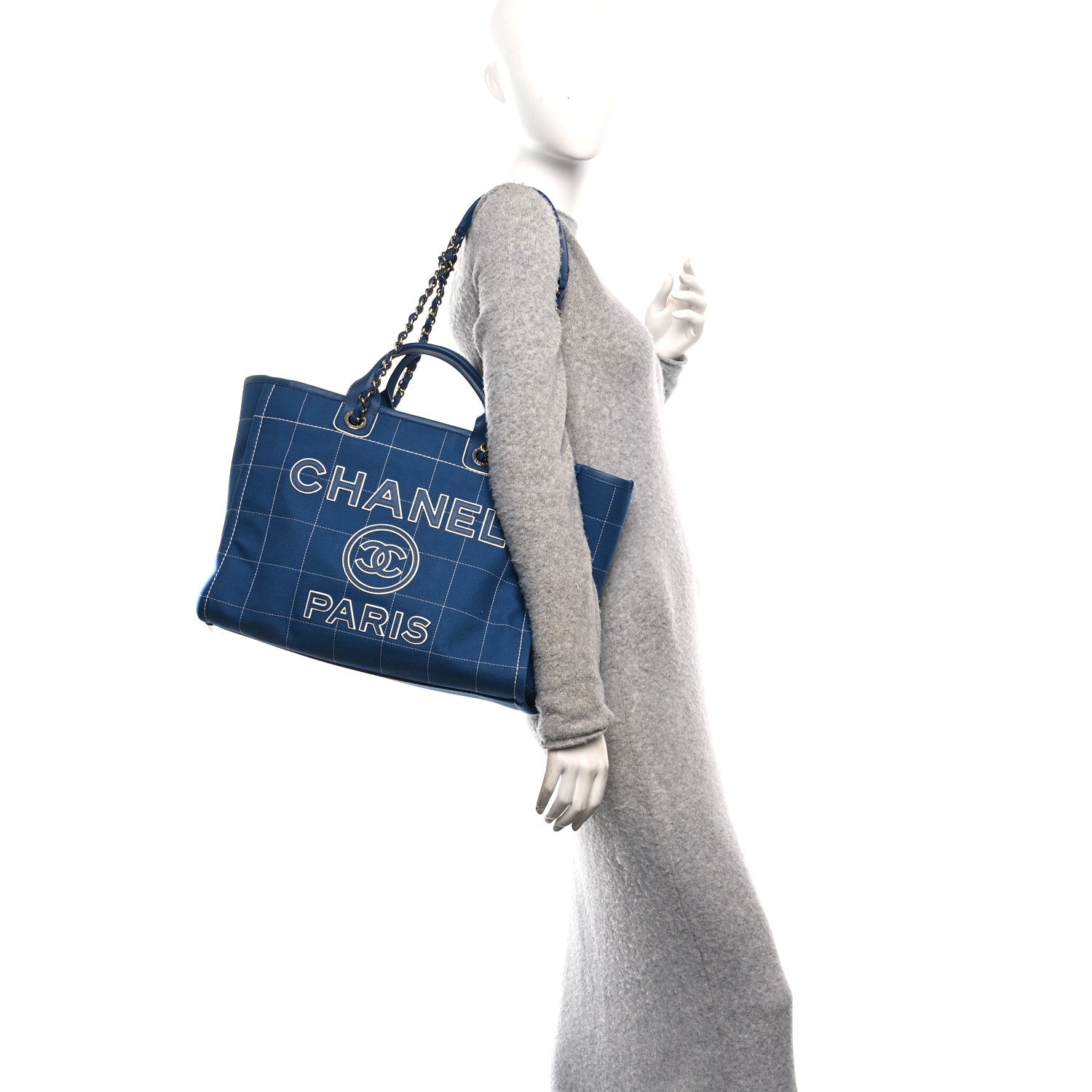 Chanel Cotton Medium Deauville Tote Blue White 2 of 11