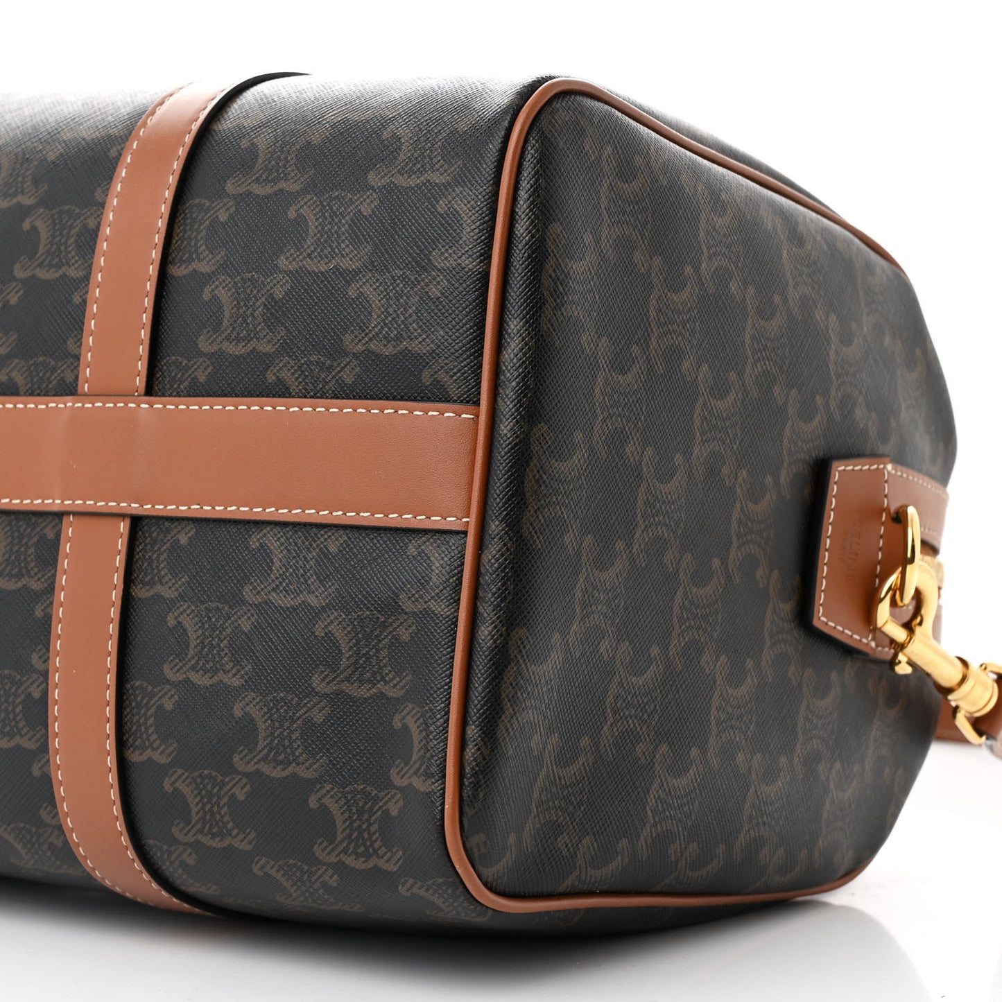 Triomphe Canvas Calfskin Large Boston Bag Tan