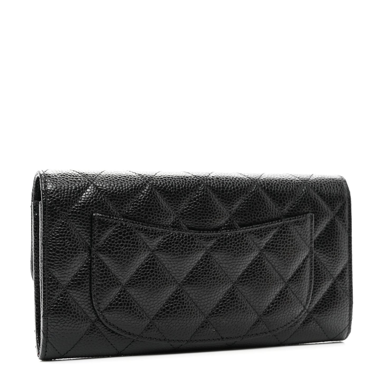 Caviar Quilted Large Gusset Flap Wallet Black