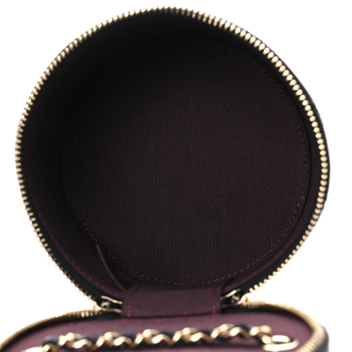 Lambskin Quilted Round Small Vanity Case With Chain Black