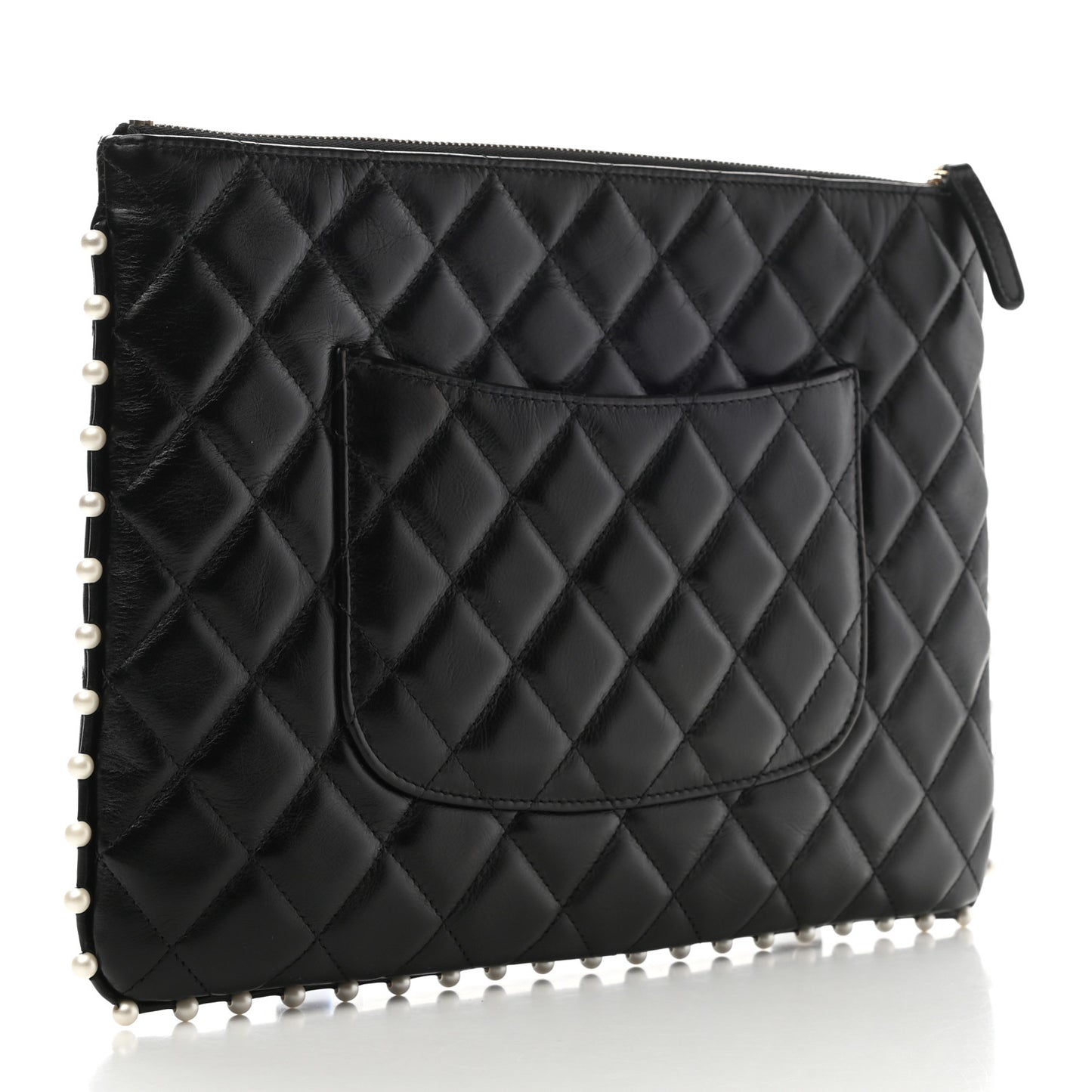 Calfskin Quilted Pearl Medium Cosmetic Case Black