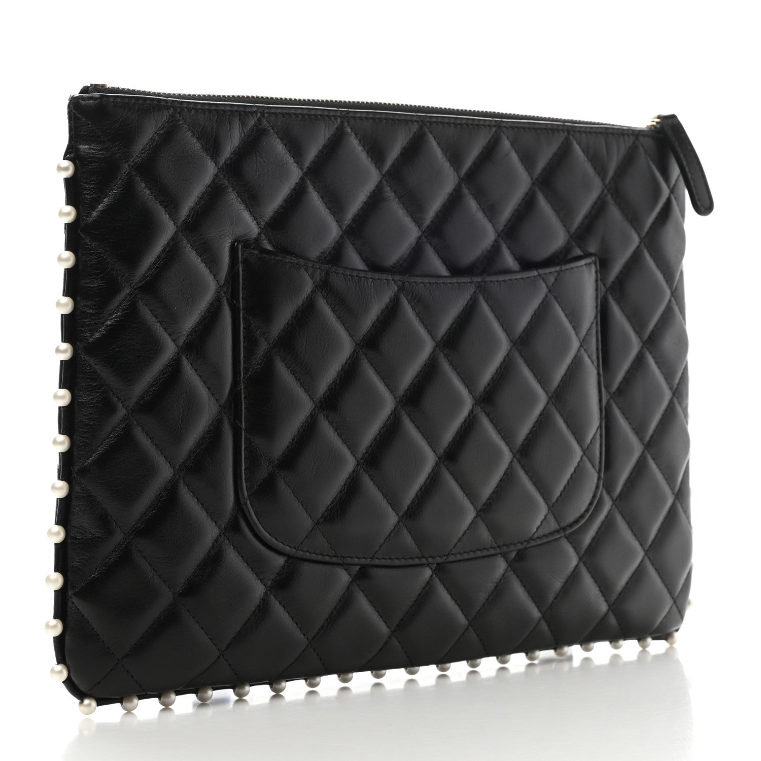 Chanel Calfskin Quilted Pearl Medium Cosmetic Case Black 3 of 8