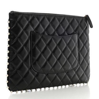Chanel Calfskin Quilted Pearl Medium Cosmetic Case Black 3 of 8