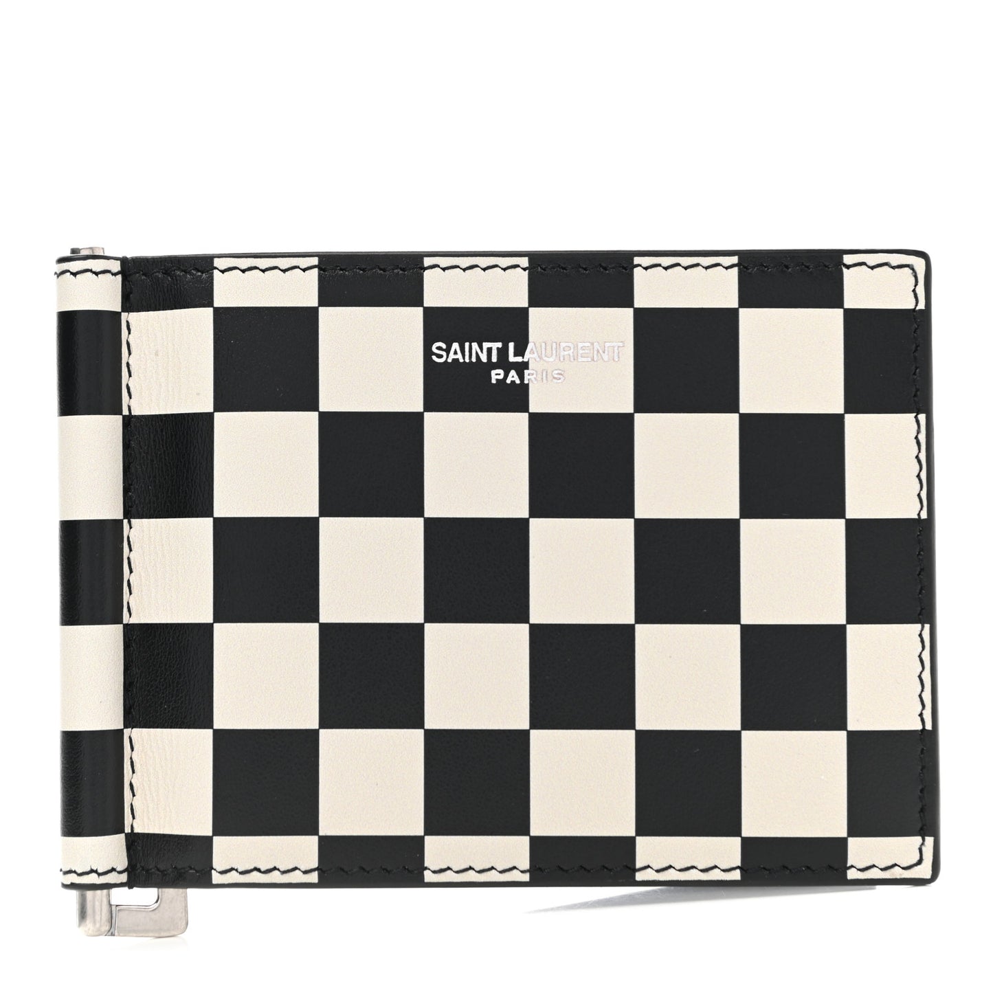 Calfskin Checkerboard Bill Clip Card Case Black