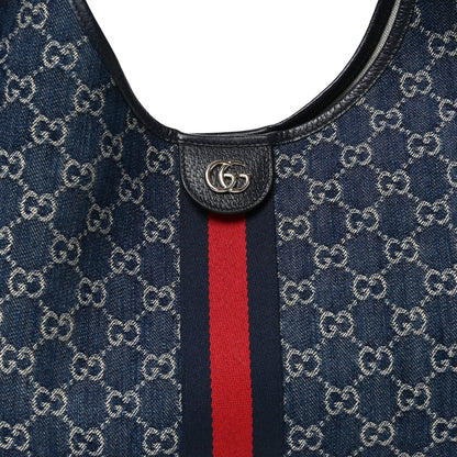 Gucci Denim GG Monogram Web Large Giglio Tote Blue 8 of 10