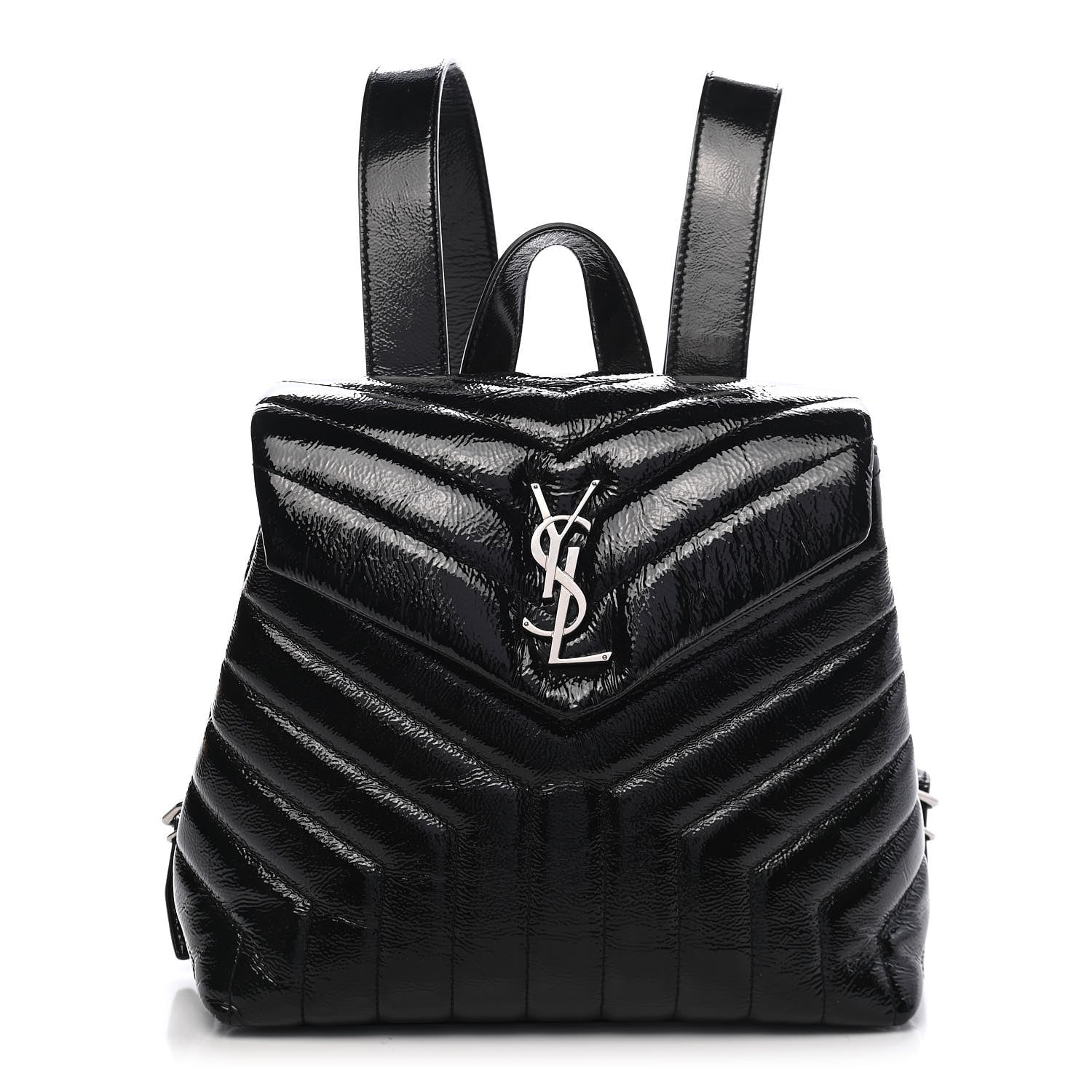 Saint Laurent Patent Y Quilted Monogram Small Loulou Backpack Black 1 of 8