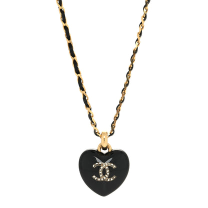 Chanel Lambskin Crystal Resin CC Heart Drop Necklace Gold Black 1 of 5