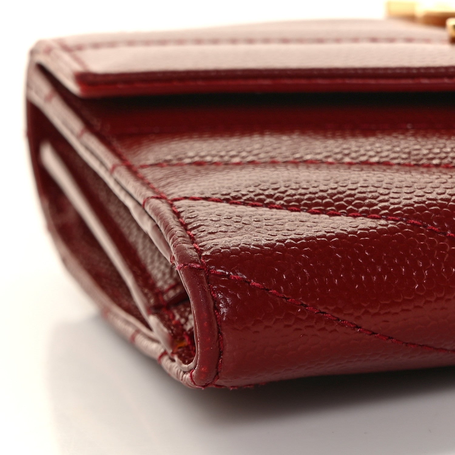 Saint Laurent Grain De Poudre Matelasse Chevron Monogram Compact Tri Fold Wallet Red 7 of 8