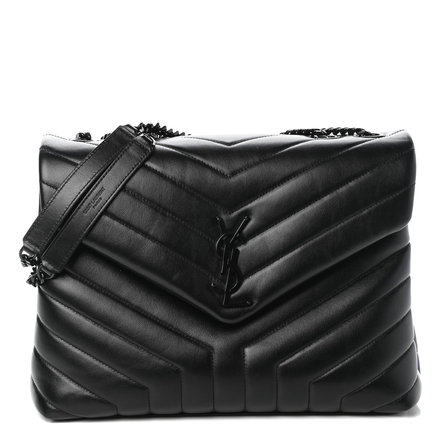 Calfskin Y Quilted Monogram Medium Loulou Chain Satchel Black