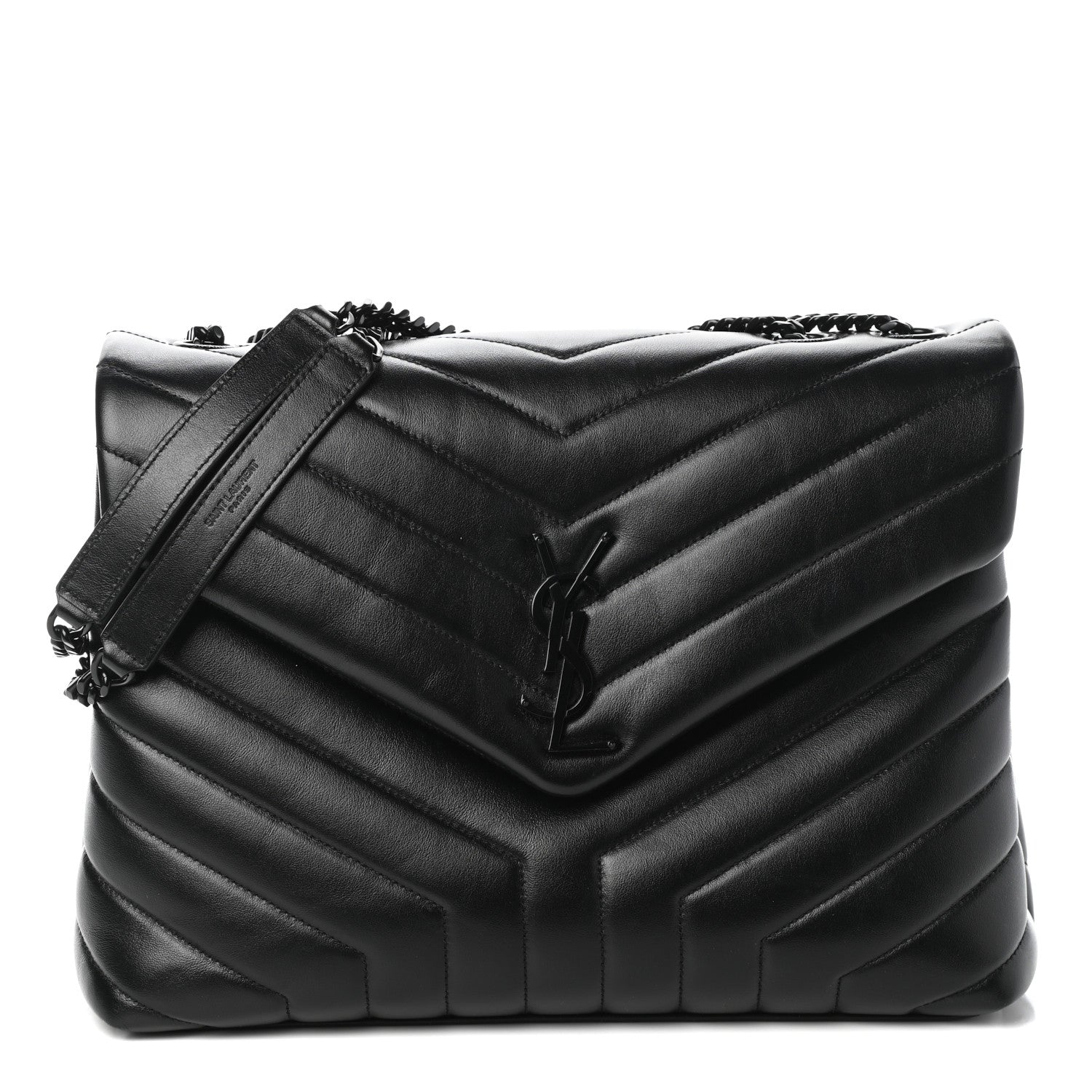 Saint Laurent Calfskin Y Quilted Monogram Medium Loulou Chain Satchel Black 1 of 9