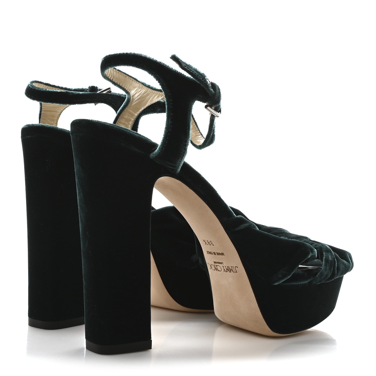 Jimmy Choo Velvet Heloise 120 Platform Sandals 38.5 Dark Green 5 of 8